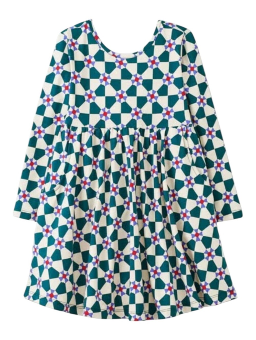 Hanna Andersson Kids Long Sleeve Skater Dress Pockets Green Peppermint Swirl 10
